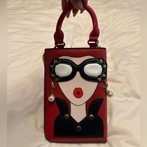 Top Handle Graphic Face Purse